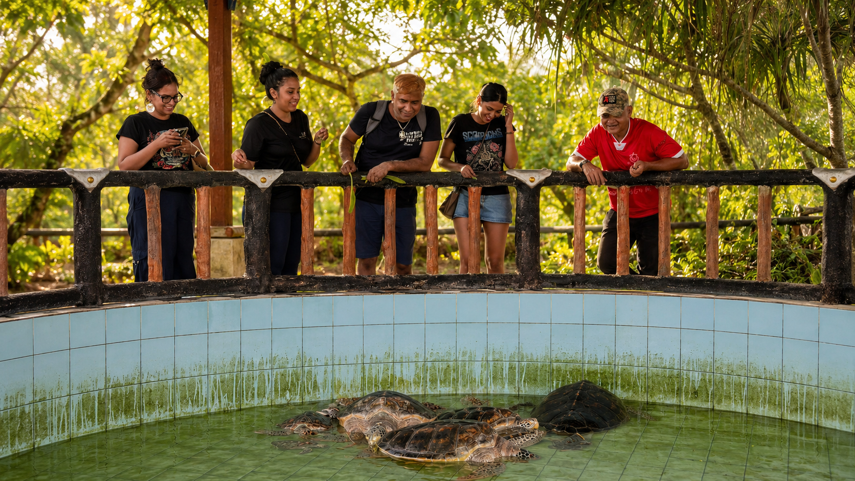 Visitors watching sea turtles at rescue pool — Khao Lak Eco Safari